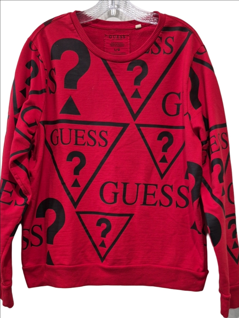 GUESS Los Angeles Red All-Over Logo Print Crewneck Sweatshirt - Size L